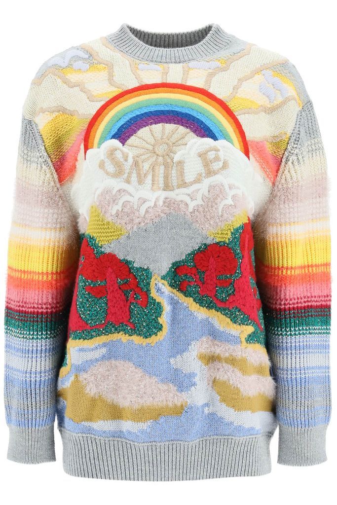 Multicolor Sweater With Smile Embroidery