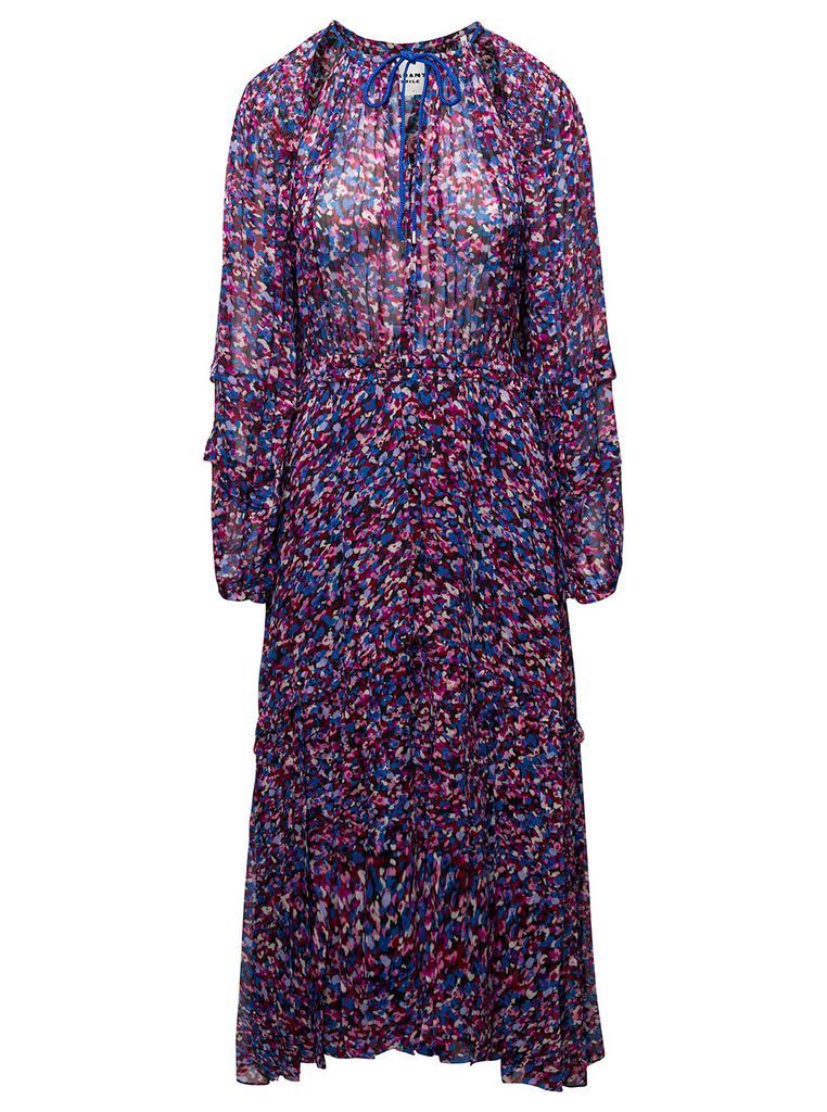 Multicolored Maxi Tie-Neck Dress With Graphic Print All-Over In Viscose Woman