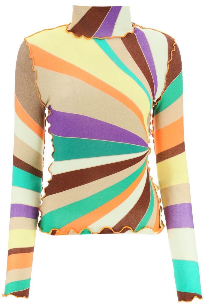 Multicolored Turtleneck Sweater With Gathered Stitching