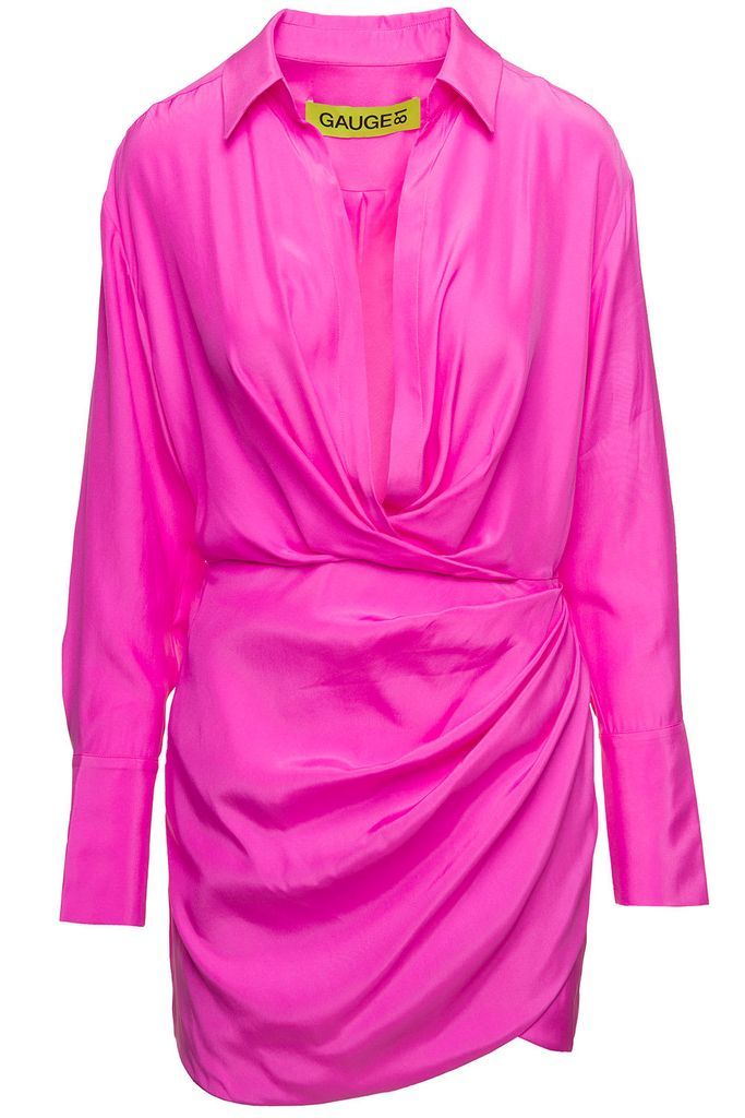 Naha Draped Shirt Mini Hot Pink Dress In Silk Woman Gauge81