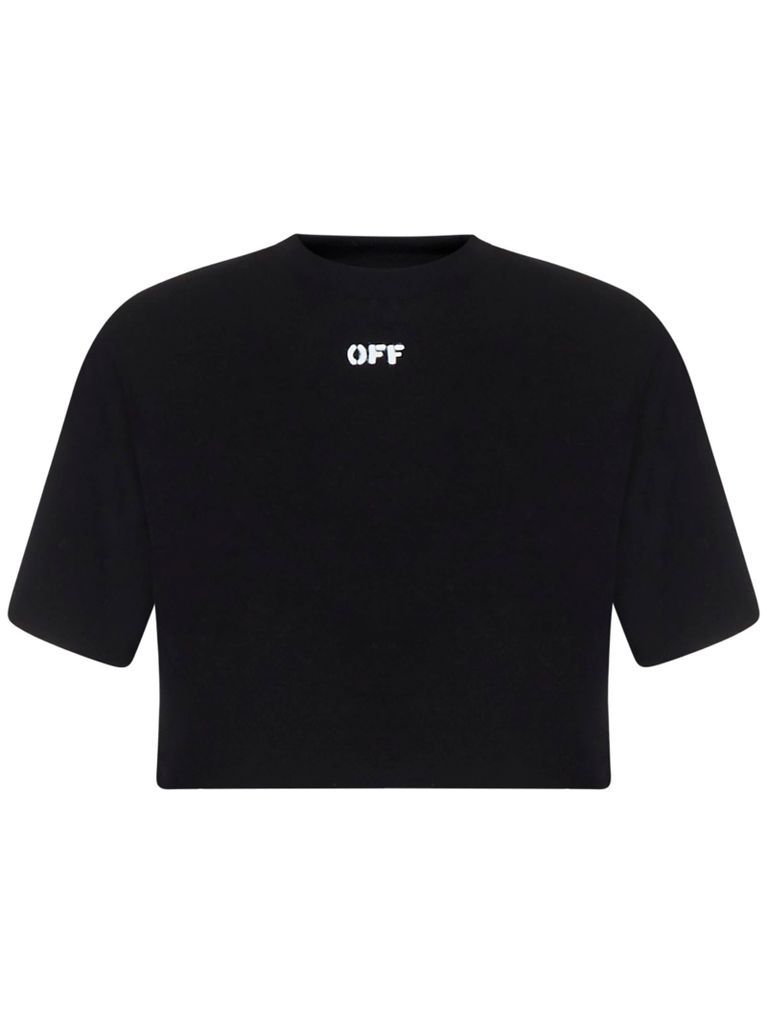 Off Stamp Ribbed Cropped T-Shirt