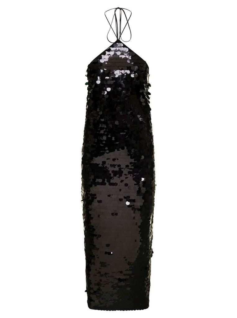 Nunni Black Halterneck Midi Dress With Sequins Woman Rotate