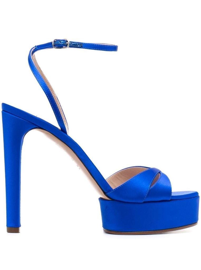 Ophelia Eletric Blue Sandals With Platform Woman In Satin Casadei