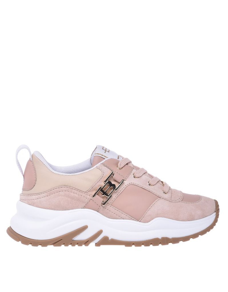 Nude Low Top Trainers In Leather And Suede