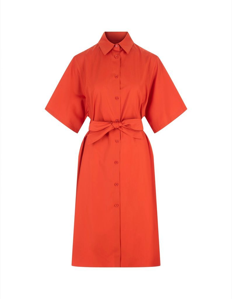 Orange Poplin Midi Shirt Dress