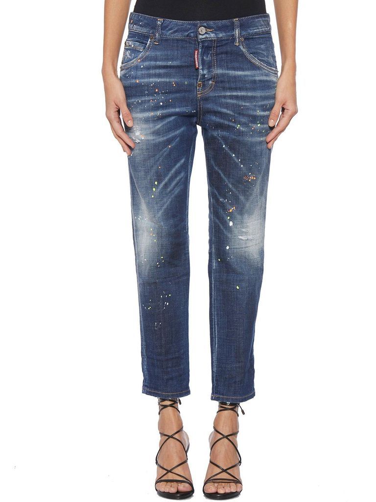 Paint-Splatter Distressed Jeans