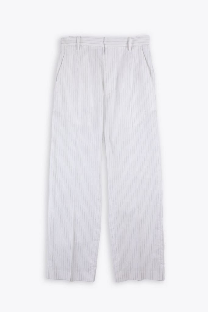 Pantalone Wide Leg Pinstriped White Cotton Pant