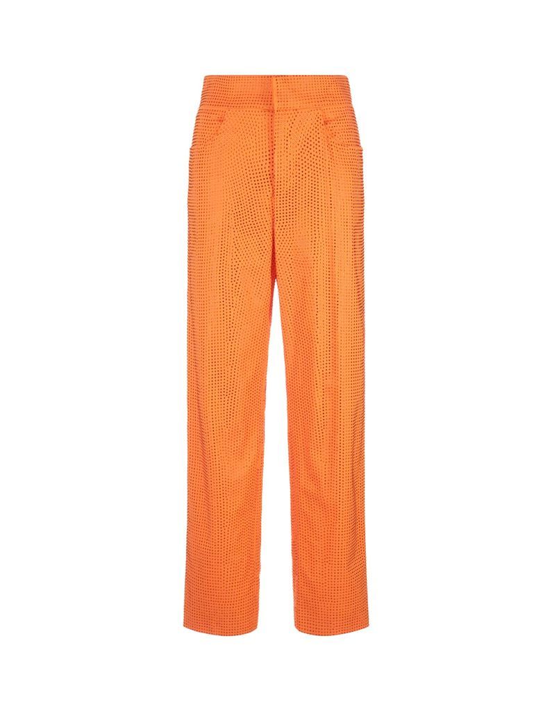 Orange Straight Trousers With Crystals