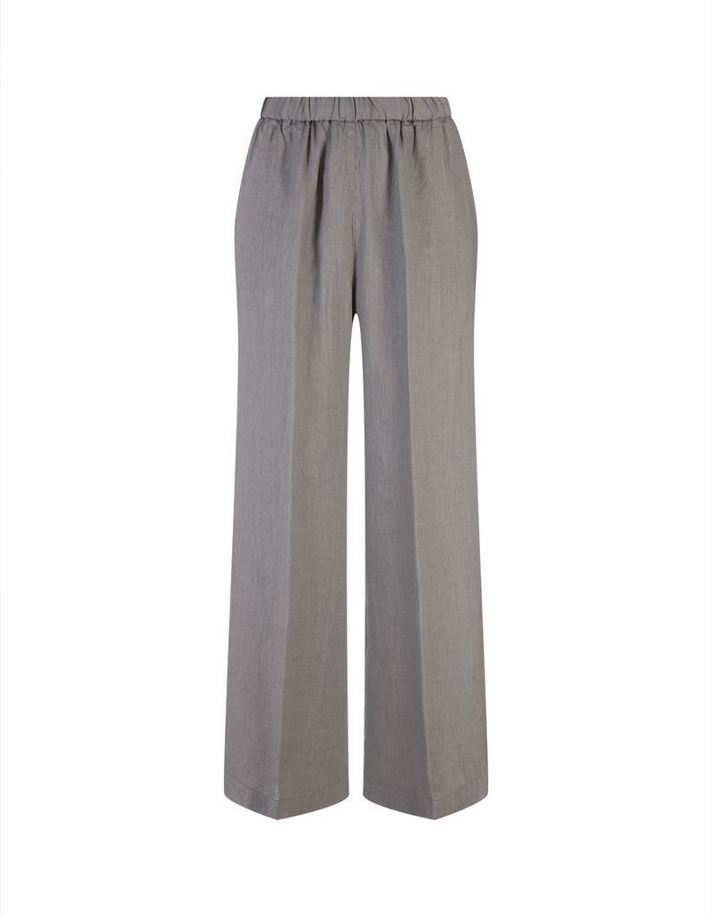 Palazzo Trousers In Grey Linen