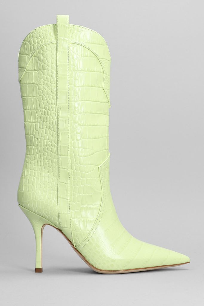 Paloma High Heels Ankle Boots In Green Leather