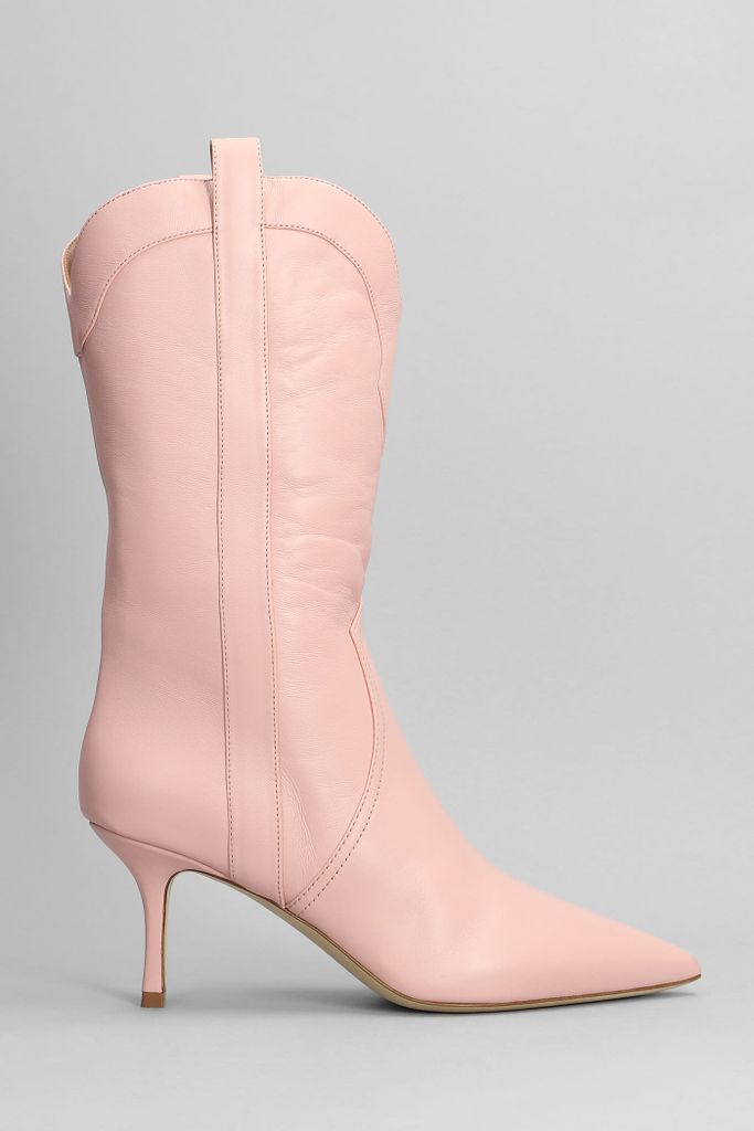 Paloma Mid Texan Ankle Boots In Rose-Pink Leather