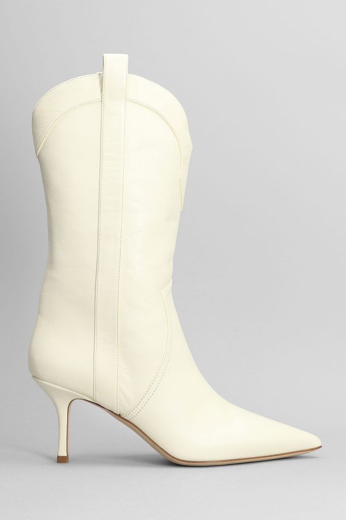 Paloma Mid Texan Ankle Boots In White Leather