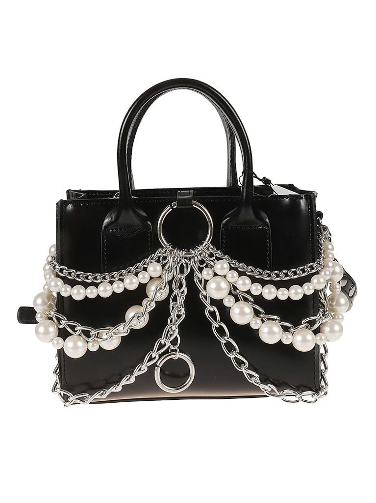 Pearl & Chain Applique Shoulder Bag