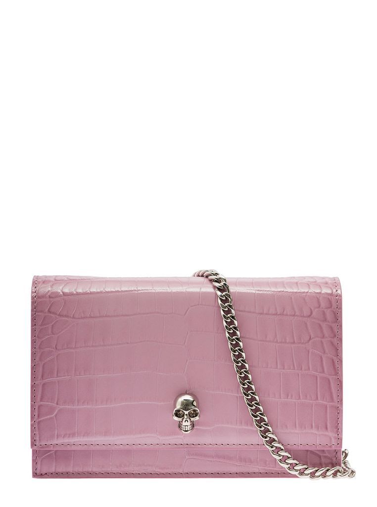 Pink Mini Bag With Crocodile Embossed Effect And Skull Detail In Leather Woman