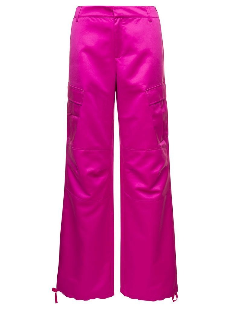 Pink High Waisted Cargo Pants Straight Leg With Cargo Pockets In Polyester Woman