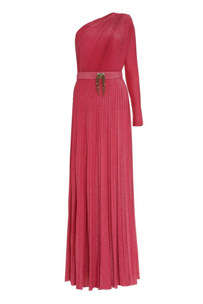 Pleated Lurex-Knit One-Shoulder Gown