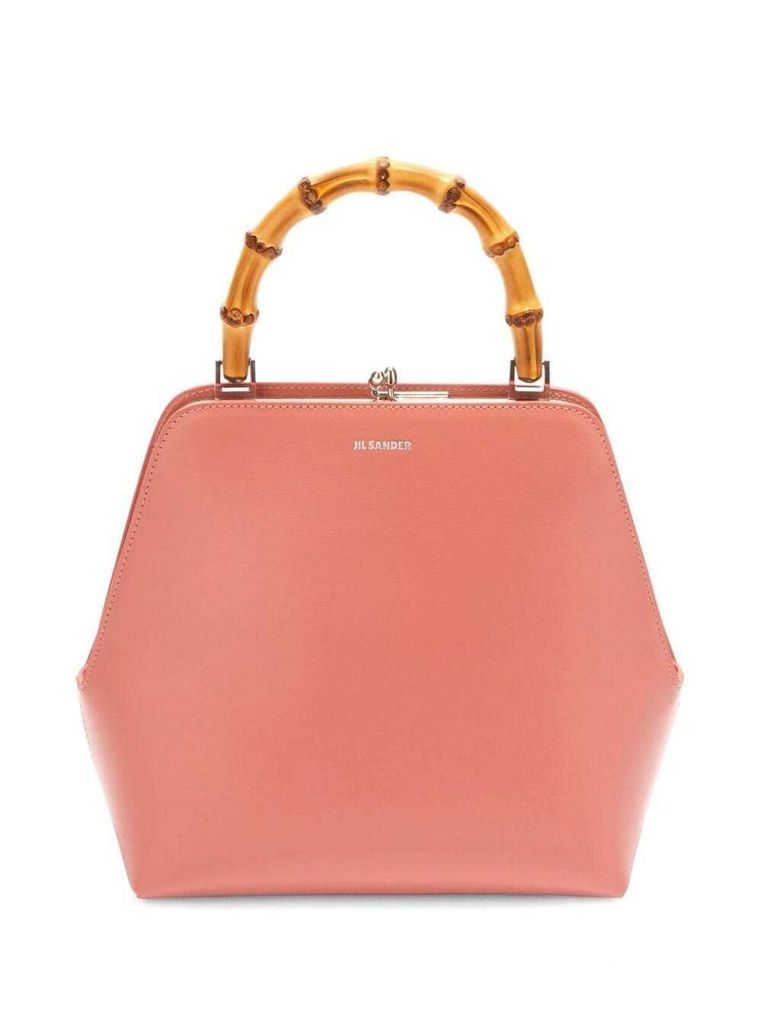 Pink Goji Square Handbag With Bamboo Handle In Leather Woman