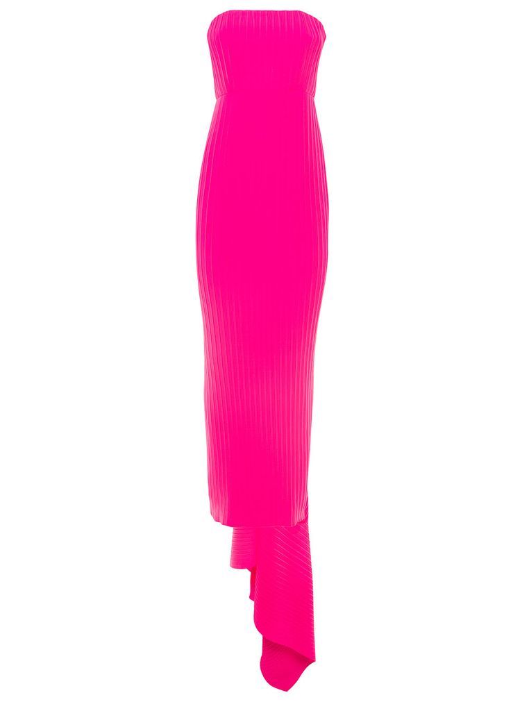 Pink Harlee Pleated Strapless Maxi Dress In Polyester Woman
