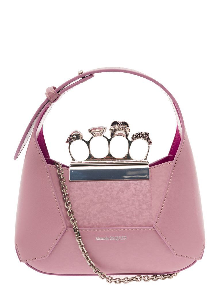Pink Hobo Bag With Four Rings Detail And Chain In Leather Woman