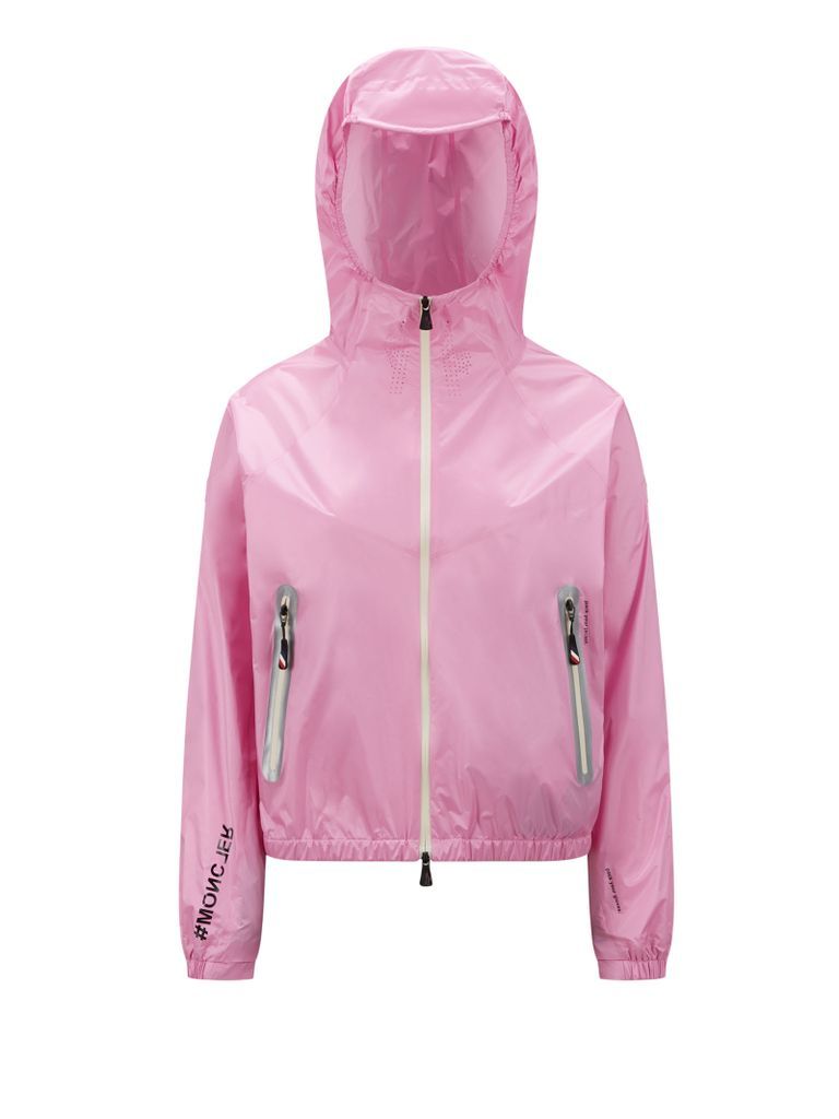 Pink Nylon Jacket With Zip And Hood