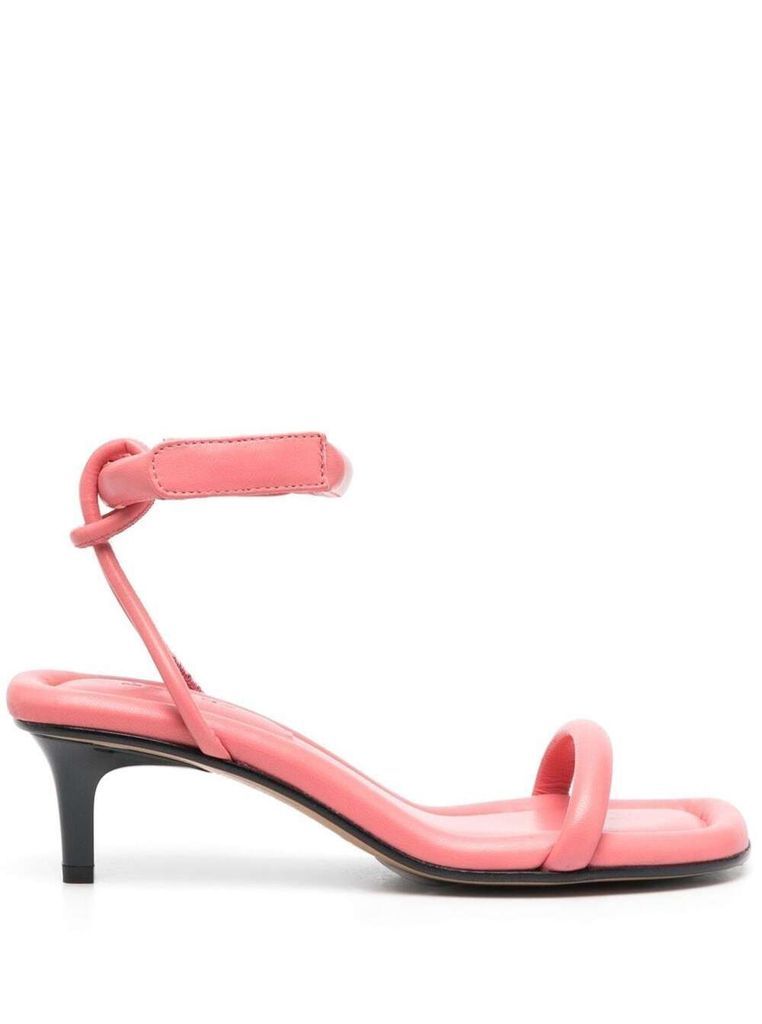Pink Open Toe Heeled Sandals In Lamb Leather Woman