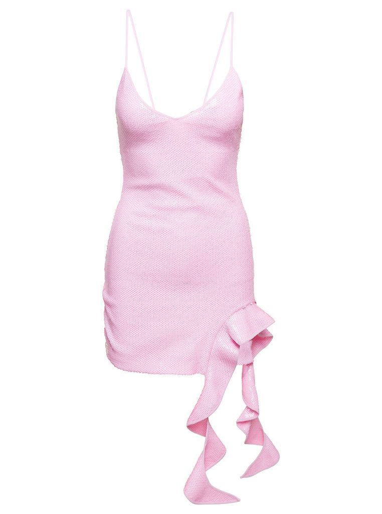 Pink Sequined Minidress With Ruches Detailing In Polyester Woman