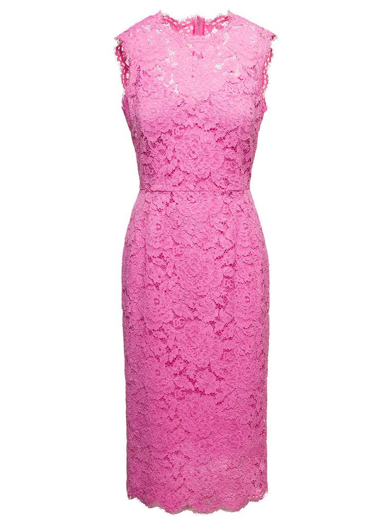 Pink Sleeveless Sheer Lace Dress In Viscose Blend Woman
