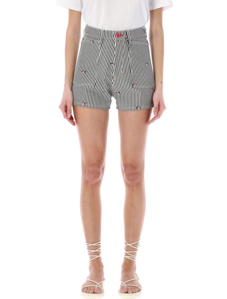 Pixel Striped Denim Shorts
