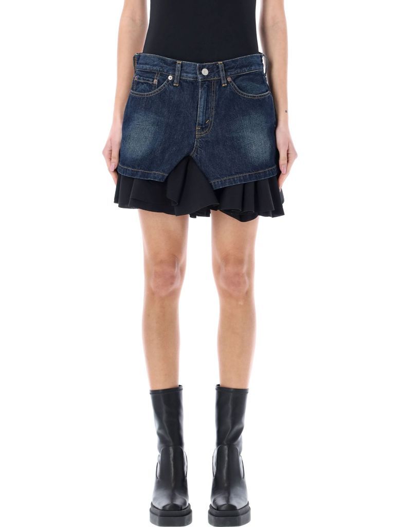 Pleated Bottom Mini Denim Skirt