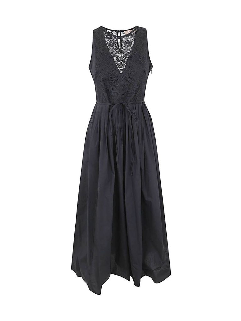 Popeline Sleeveless Long Laced Dress With Corsage