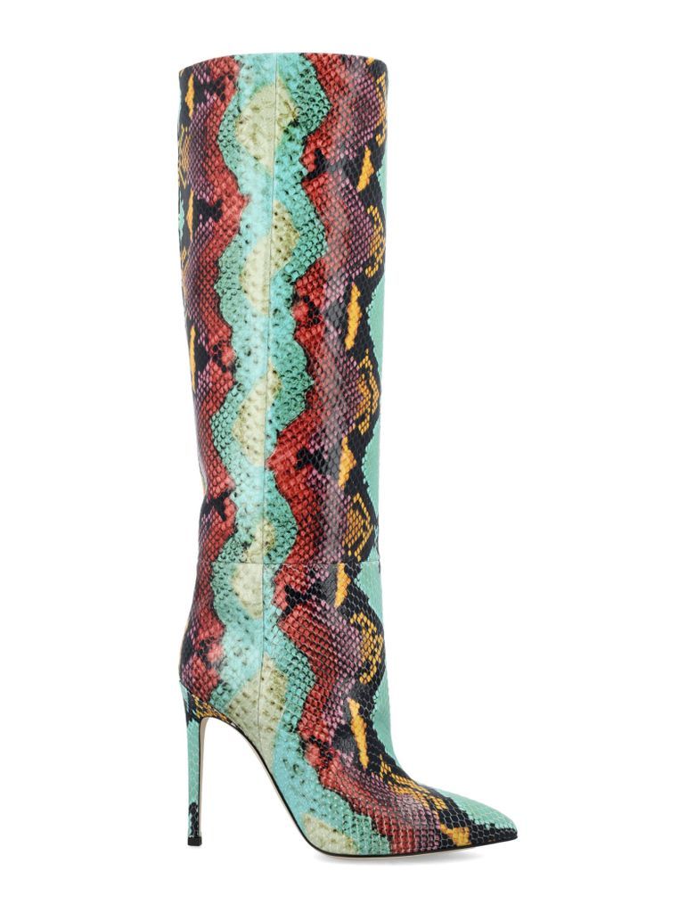 Printed Phyton Leather Stiletto Boots