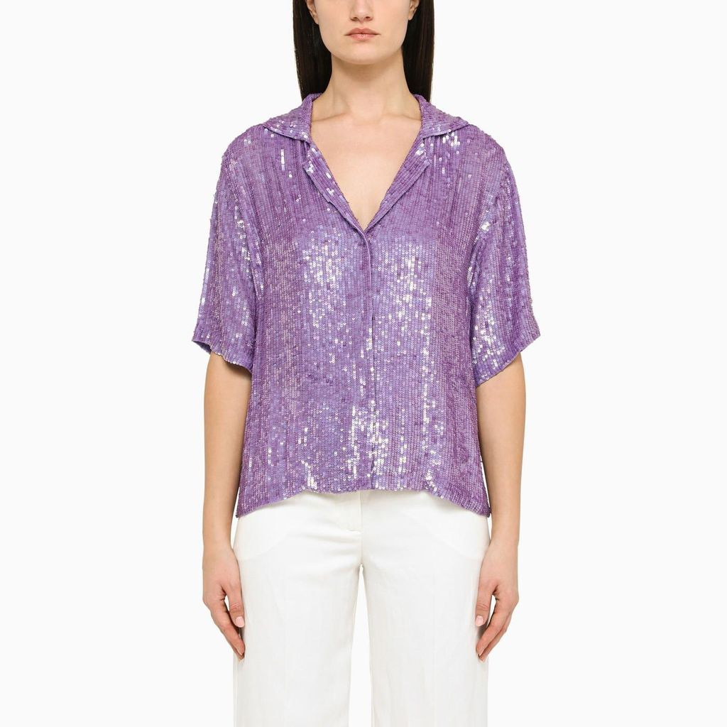 Purple Short-Sleeved Shirt With Sequins