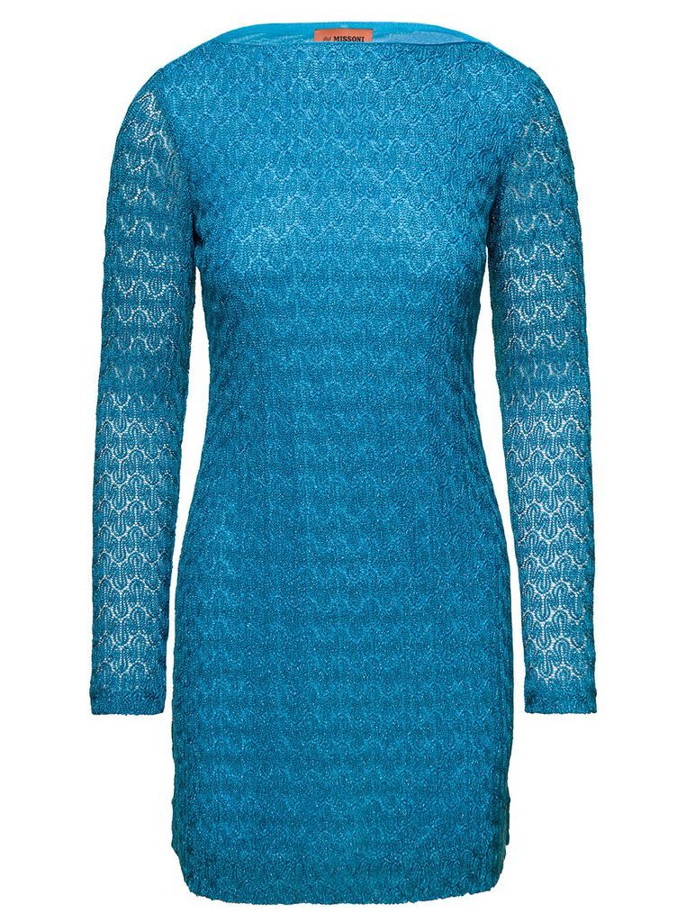 Rachel Mini Light Blue Lamé Knitted Dress In Viscose Blend Woman