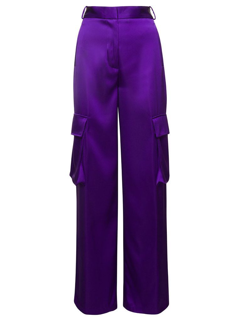 Purple Cargo Pants Satn Effect With Cargo Pockets In Viscose Woman