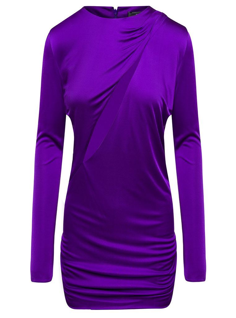 Purple Minidress With Cut-Out Detailing Satin Effect In Viscose Woman