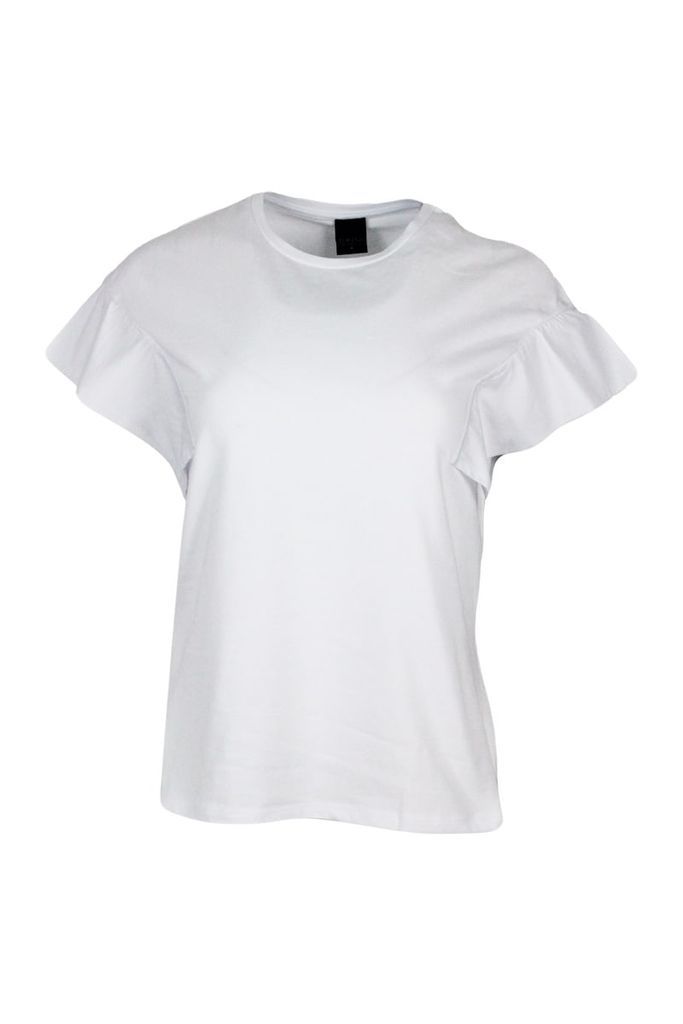Round Neck T-Shirt In Cotton Jersey With Flared Cap Sleeves