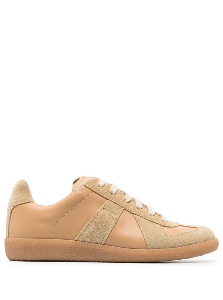 Replica Beige Low-Top Sneakers With Suede Inserts In Leather Woman Maison Margiela
