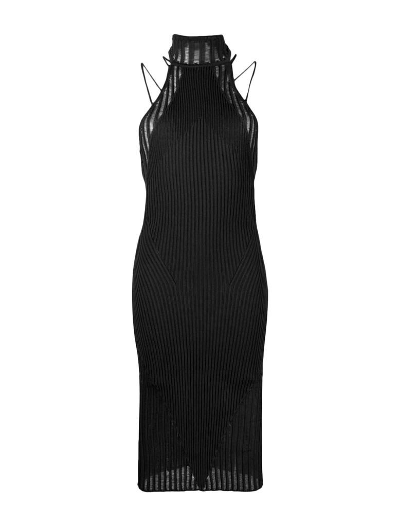 Ribbed Knit Midi Dress With Floating Det