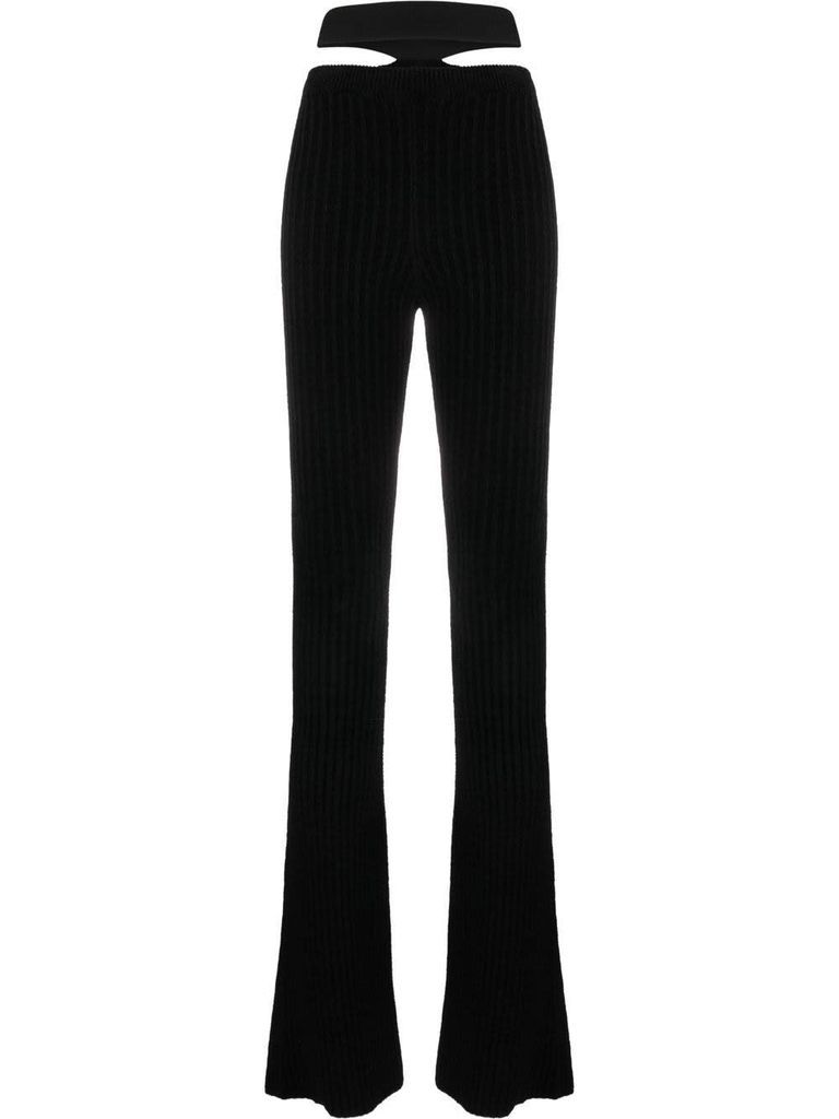 Ribbed Knit Velvet Flare Pants With Cut-