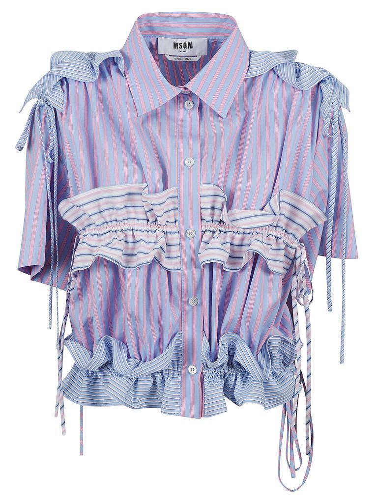 Ruffle Detail Stripe Cropped Shirt