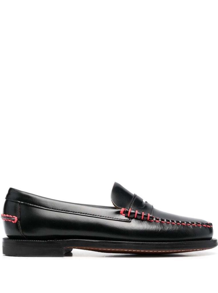 Sebago Black Loafers With Contrasting Stitching And Embossed Logo At The Back In Leather Woman
