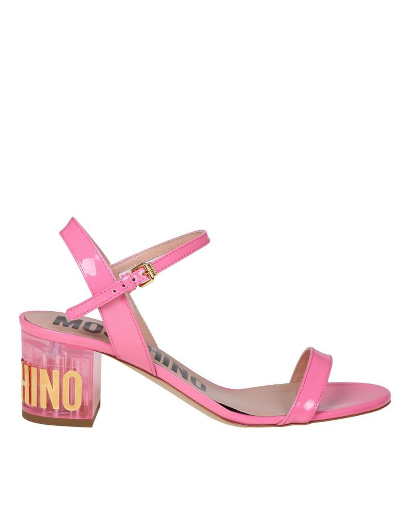 Sandal In Patent Leather With Logo Lettering