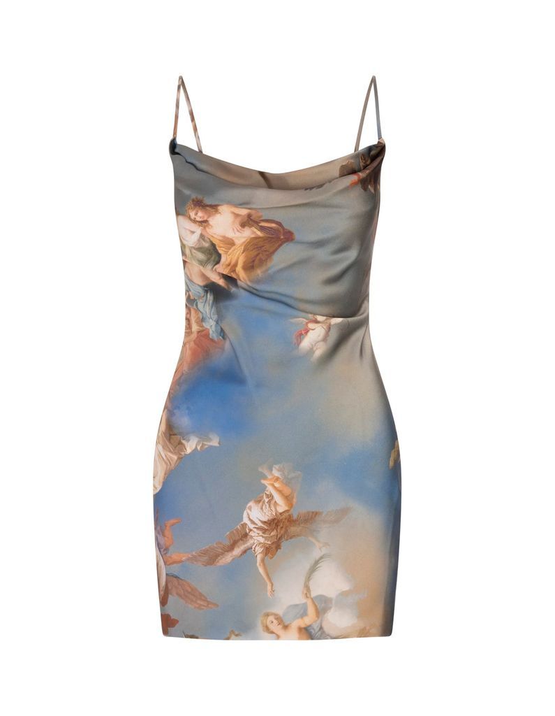 Satin Lingerie Style Dress With Sky Print