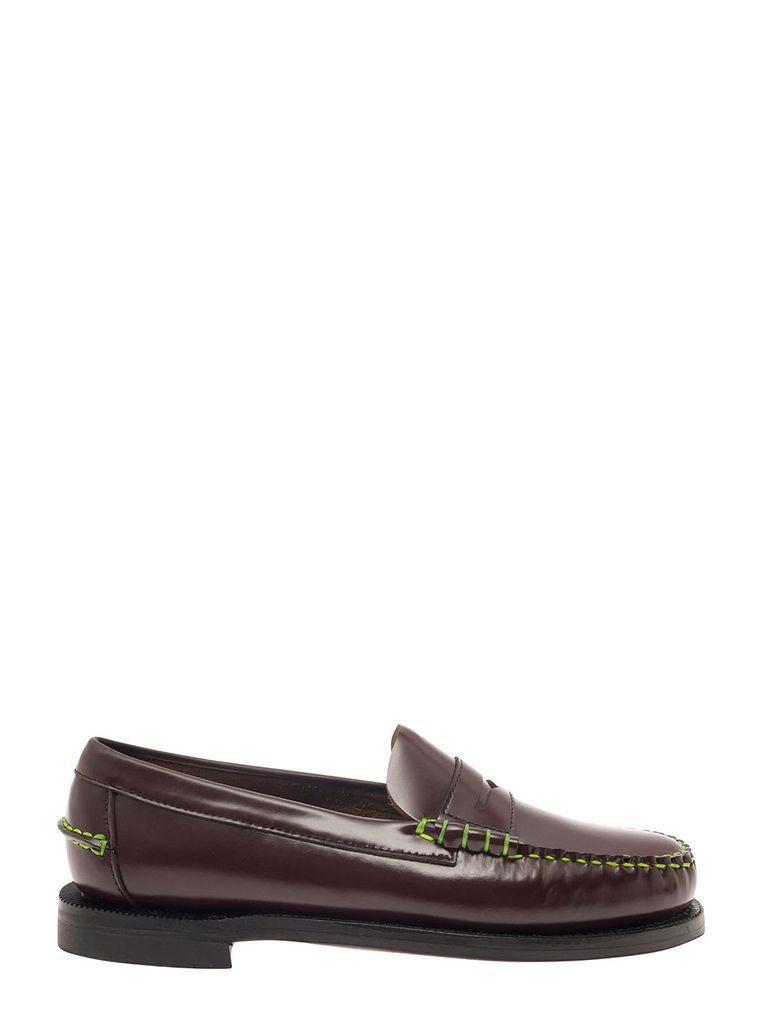 Sebago Brown Loafers With Contrasting Stitching And Embossed Logo At The Back In Leather Woman