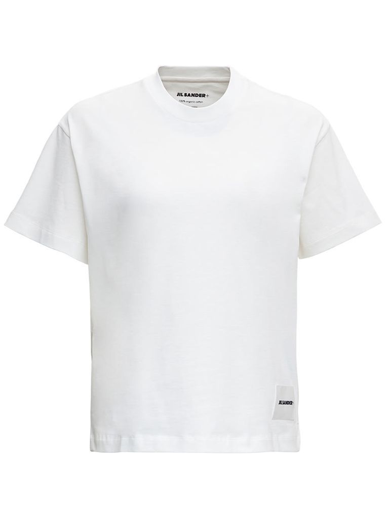 Set Of Three White Cotton T-Shirts With Logo