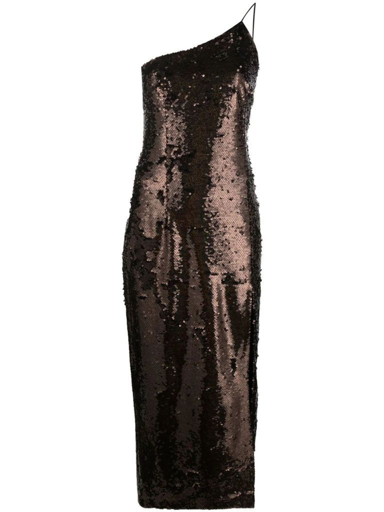 Sequin-Embellished Asymmetric Midi Dress