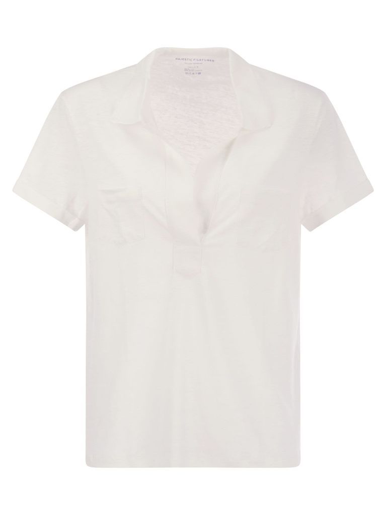 Short-Sleeved Linen Polo Shirt