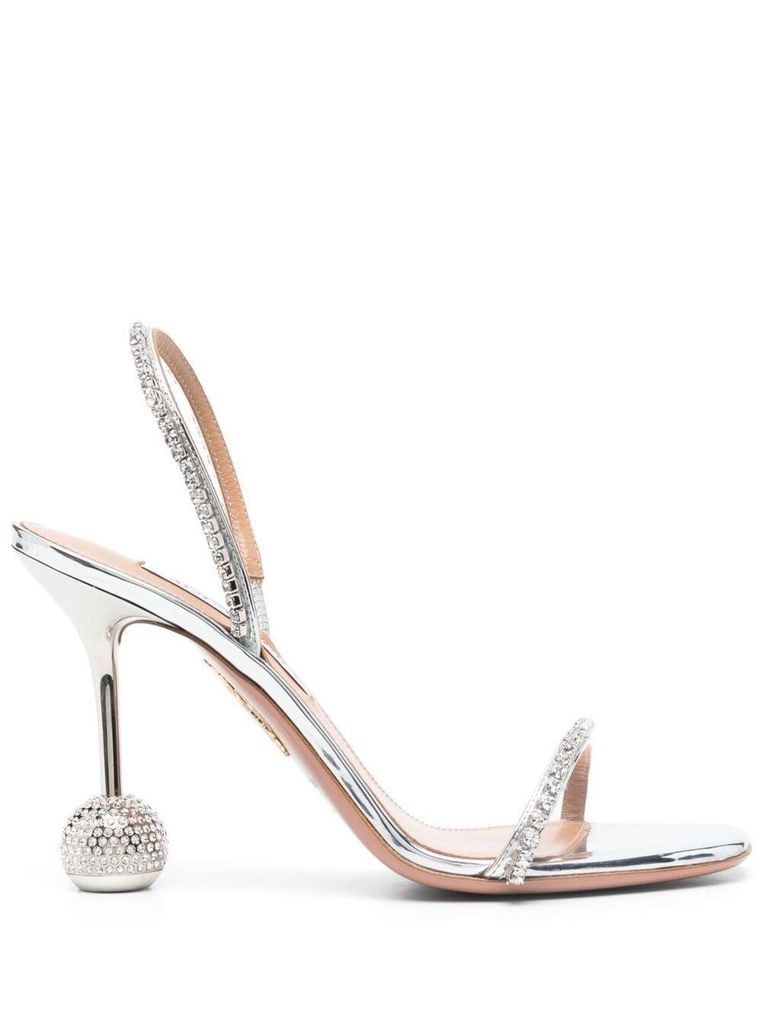 Silver-Tone Yes-Darling Sandals With Crystal Embellishment In Calf Leather Woman