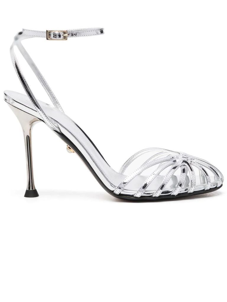 Silver-Tone Calf Leather Sandals
