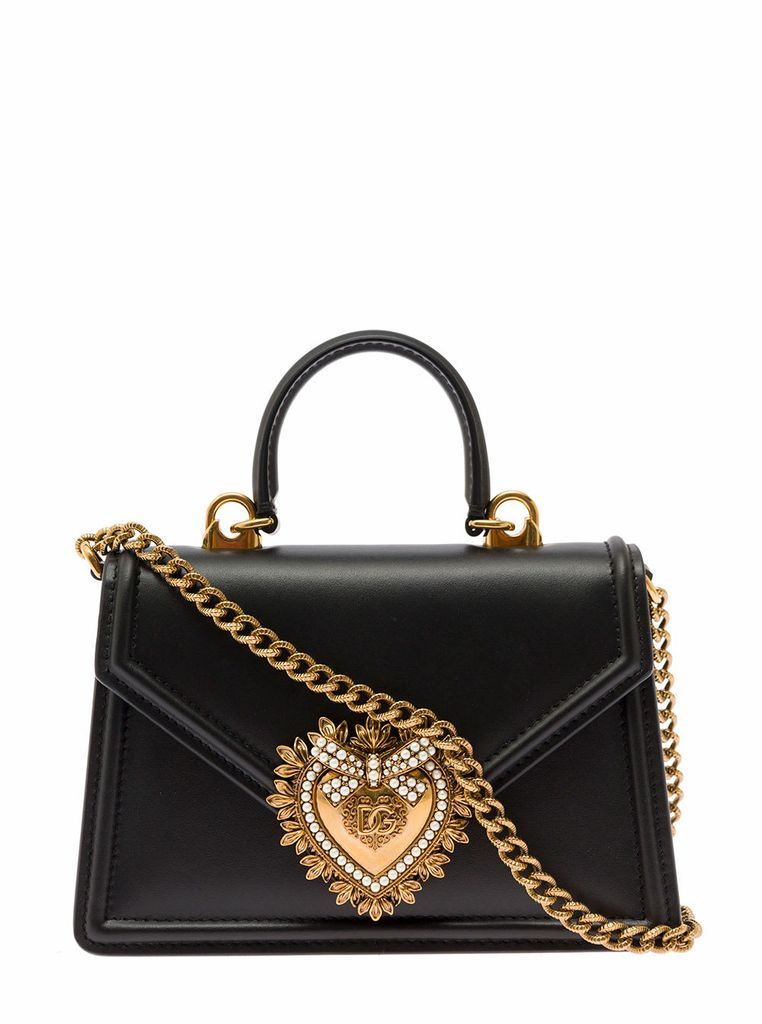 Small Black Devotion Top Handle Bag In Calf Leather Woman